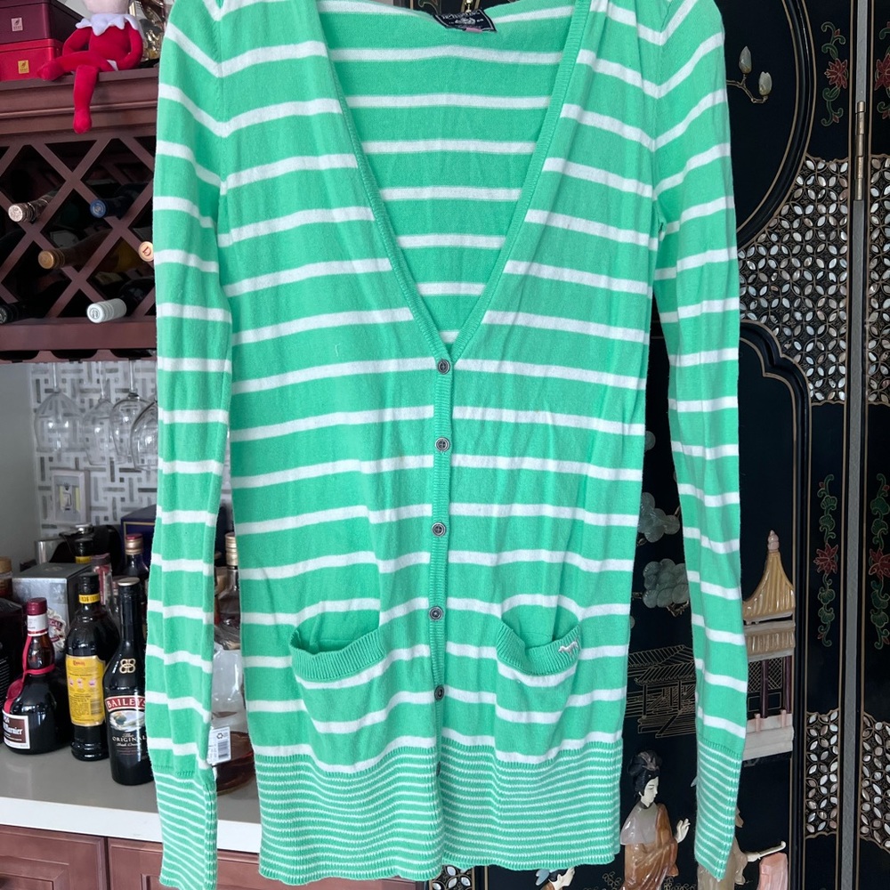 Green striped hoodie sweater size S